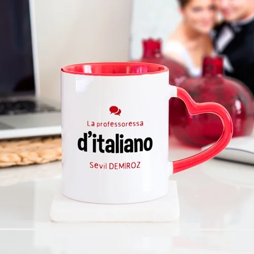 Personalized italian teacher heart mug cup (lady)