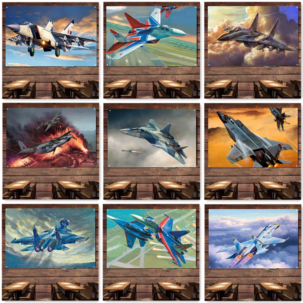 Fighter Jet Banner & Flag - Air Force Aviation Military Art Poster For Wall - Attack Aircraft Canvas Print Art Work Tapestry