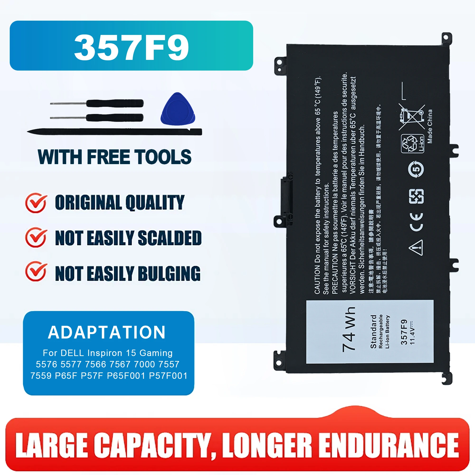 

11.1V 74Wh 357F9 Laptop battery For DELL Inspiron 15 7559 7000 7557 7567 7566 5576 5577 P57F P65F
