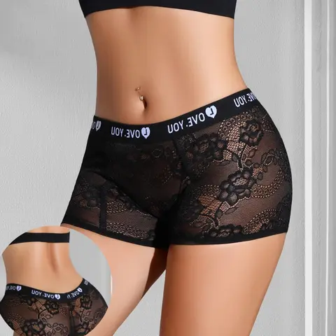 Women Mid-rise Breathable Sexy Boyshorts Female Elegant Letter Lace Underpants Lingerie Fashion Lady Sports Briefs Underwear