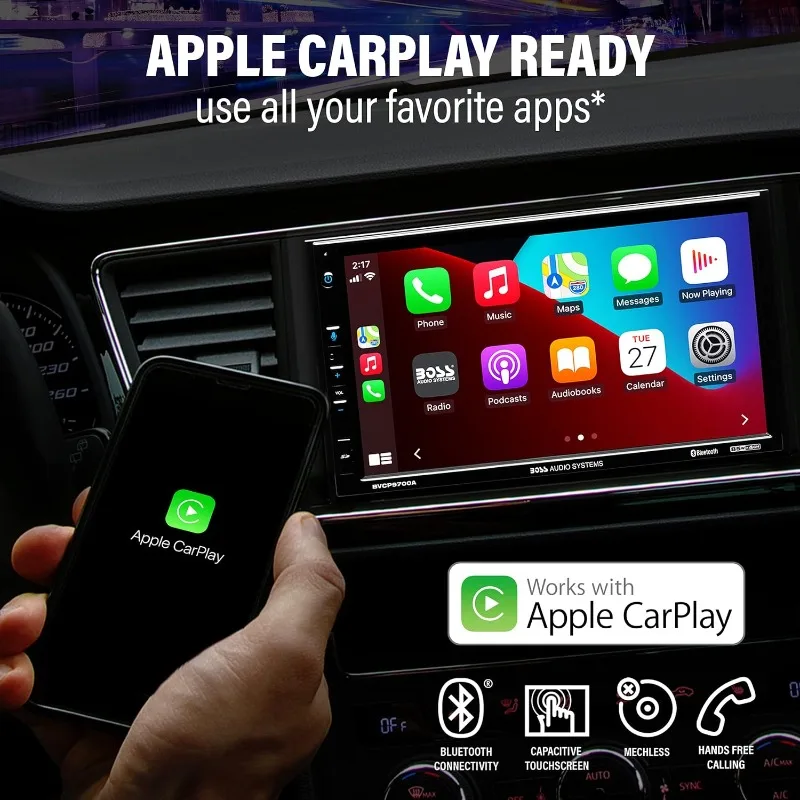 Car Stereo System - Apple CarPlay, Android Auto, 7 Inch Double Din, Touchscreen, Bluetooth Audio and Calling Head Unit