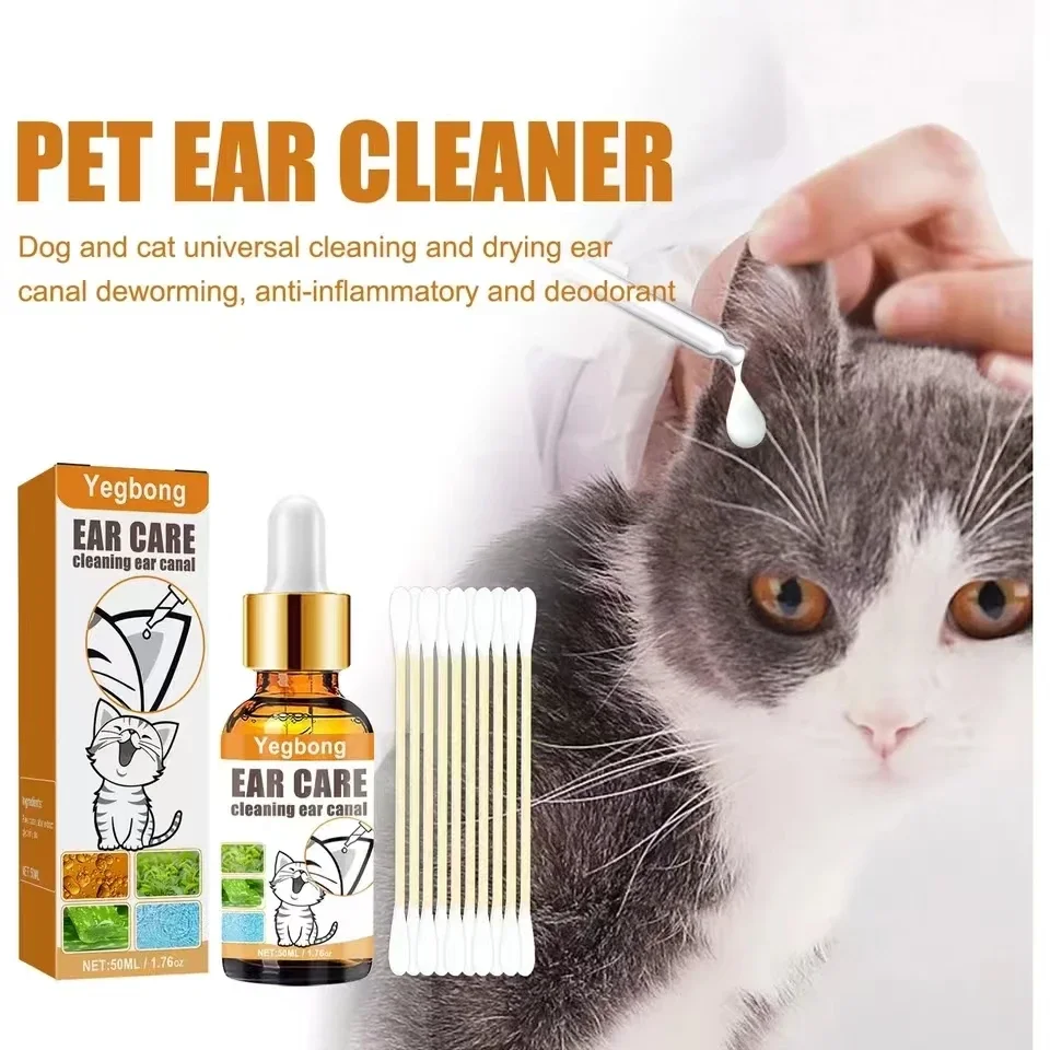 Pet Ear Cleaner Dog Cat Ear Wash Infection Control Yeast Mites Remove Earwax Clean Kitten Odor Remover Itch Relief Pet Ear Drops