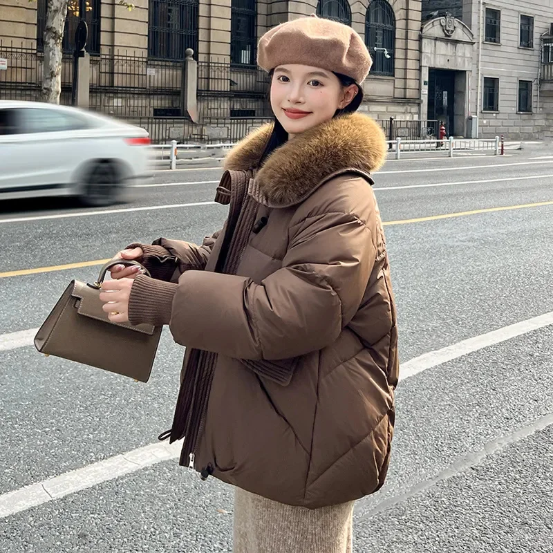 Down Cotton Coat Women Parkas Fur Collar Winter 2024 Warm Cotton-Padded Jacket Thicken Loose Outerwear Female Fashion Overcoat