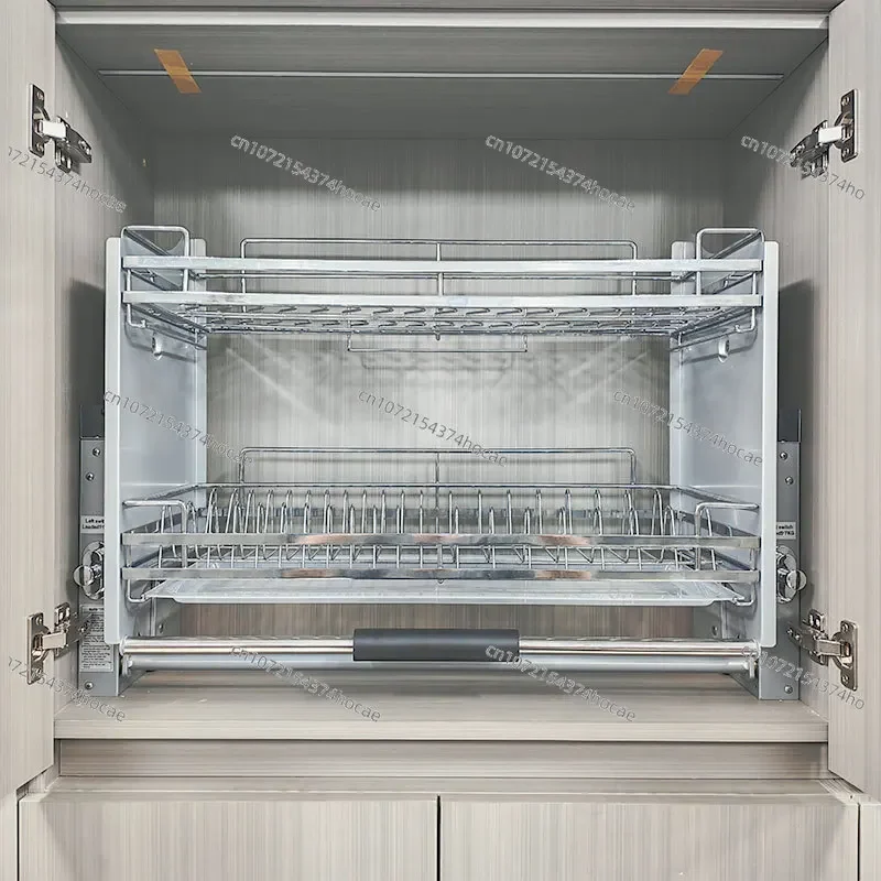 New Kitchen Wall Cabinet Elevator Basket Up Down Pull Type Cabinet Storage Rack Seasoning Dish Lift Basket