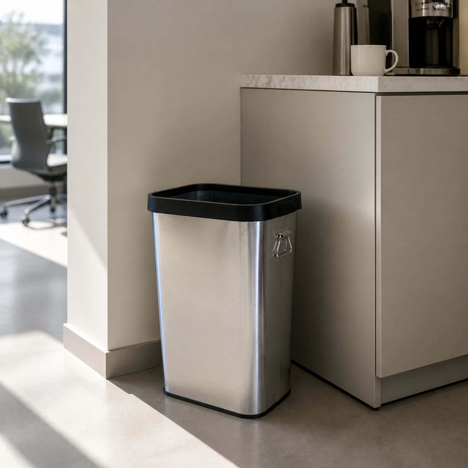 Rectangular Trash Bin with Rounded Corners Wipe-Clean Open-Top Waste Bin with Guarding Rim for Home, Office