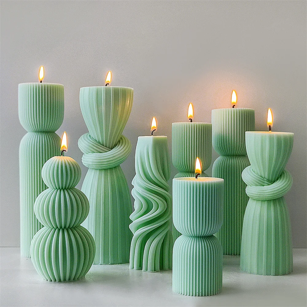 Stripe Pillar Candle Mold Silicone Ribbed Conical Column DIY Geometry Long Pillar Wax Mould Large Striped Columnar Conical