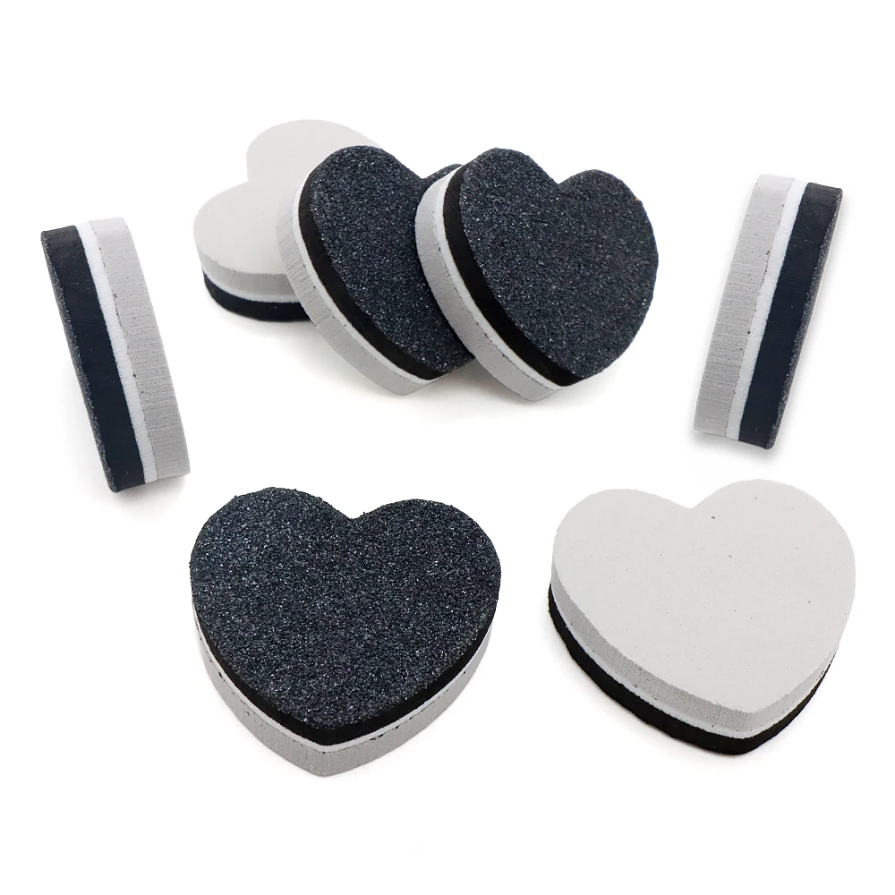 50Pcs Heart Sponge Mini Nail Files Buffer Block Double Sided Black Grey Sand Blocks For Acrylic And Natural Nails Manicure Tools