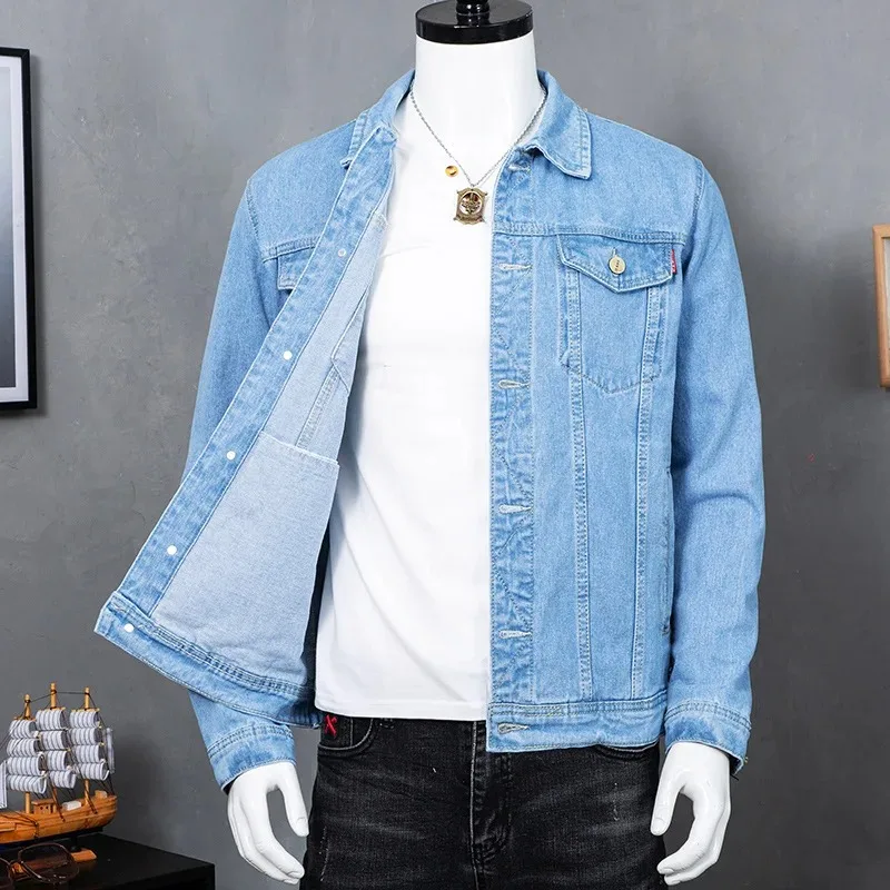 

2024, весна-осень, новое джинсовое пальто, свободное молодежное хлопковое синее пальто с лацканами, повседневная модная куртка приливного тока, черный мужской топ большого размера