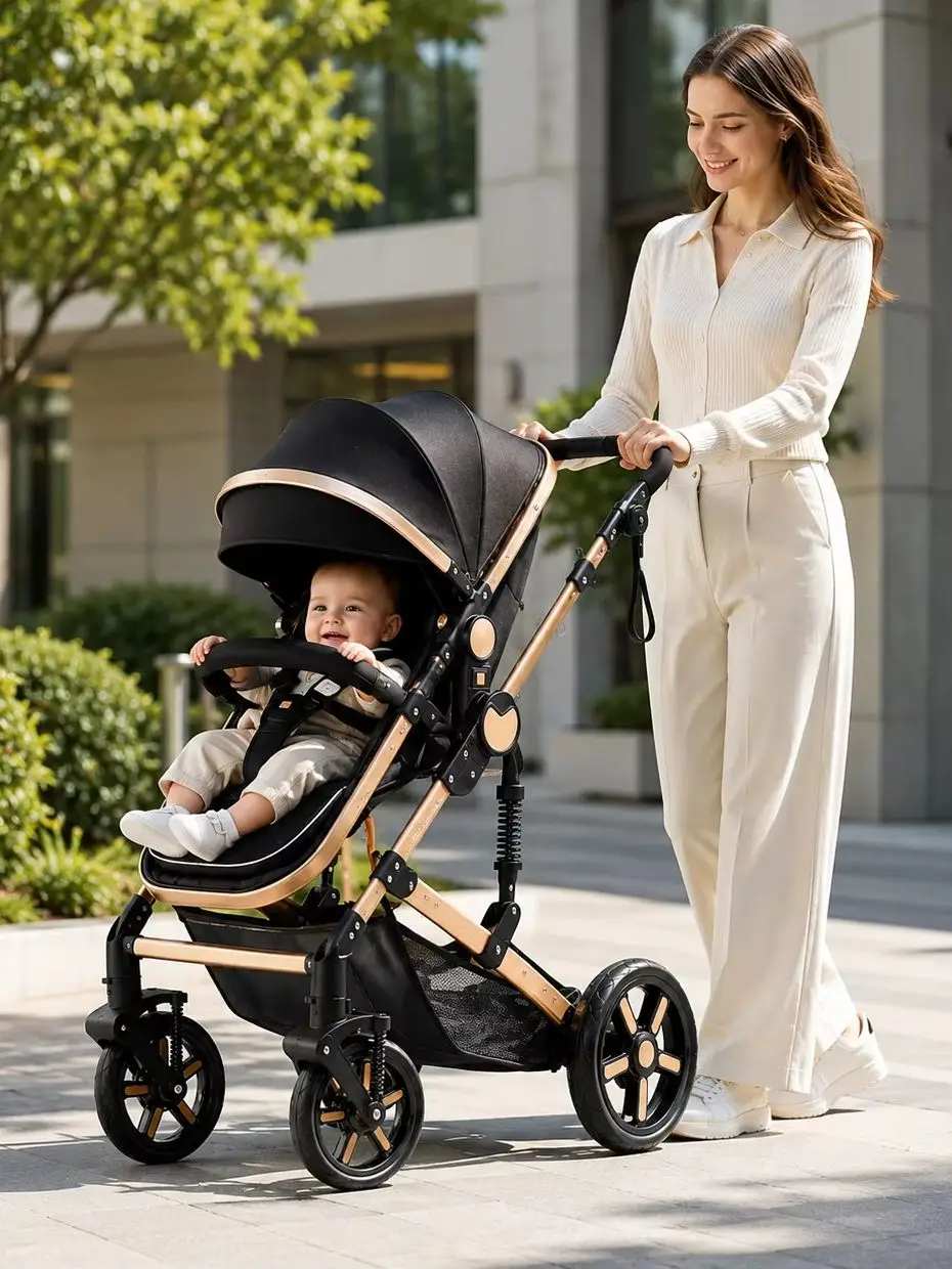 Baby-Kinderwagen 3-in-1 Reisesystem für Neugeborene und Säuglinge mit Babywanne, Autositz, leichter, faltbarer, umkehrbarer Kinderwagen, Hochlandschafts-Buggy, Stoßdämpfung, EVA-Räder,