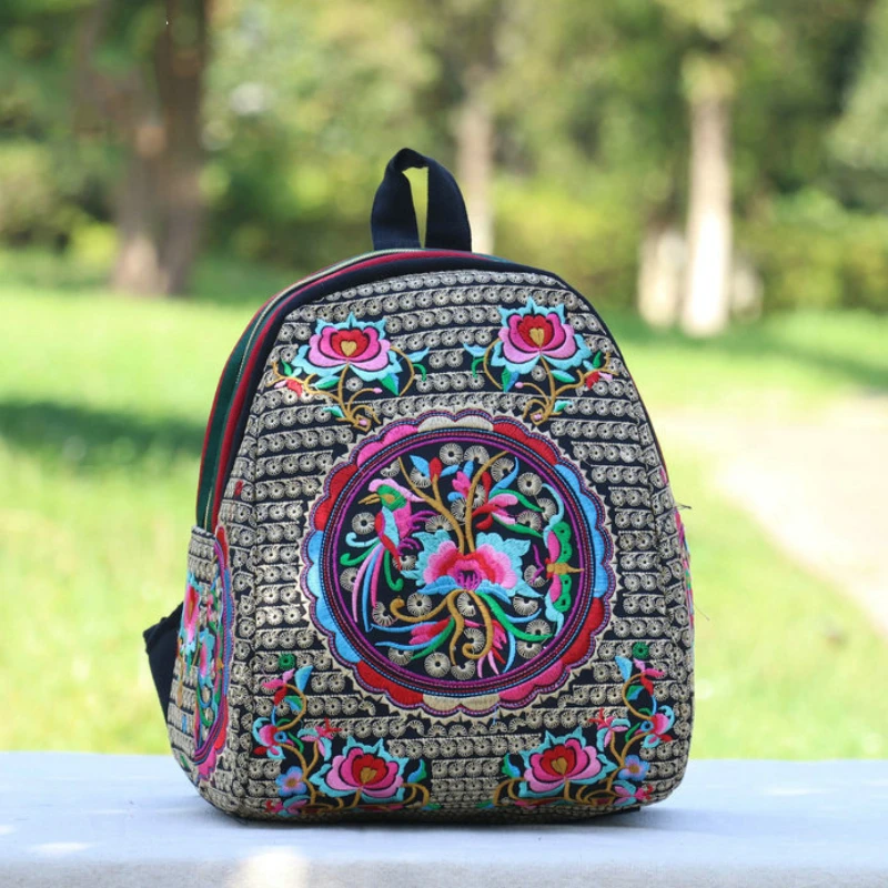 Floral Embroidered Casual Canvas Women Backpacks Girls Ethnic Schoolbags Ladies Vintage Rucksack  Shopping Backpacks for Women