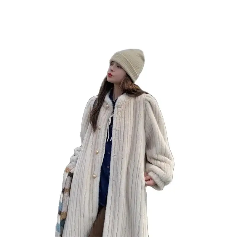 

Осенне-зимнее женское меховое пальто средней длины, новинка 2024, модная шерстяная куртка с воротником-стойкой, теплая женская верхняя одежда