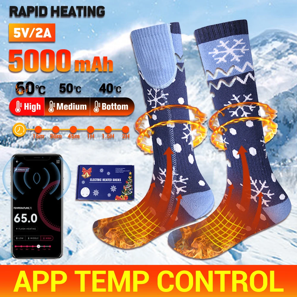 Chaussettes thermiques avec batterie aste USB, 5000mAh, chauffe-pieds, chaussettes chauffantes pour le ski et l'hiver