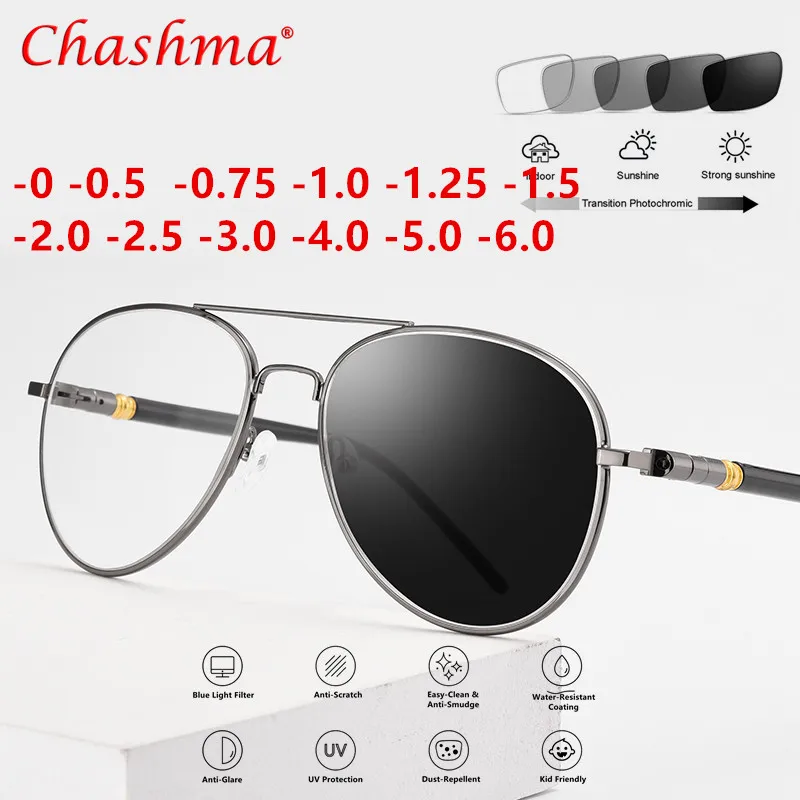 

Outdoor Shade Sun Photochromic Pilot Myopia Glasses With Prescription Eyewear Men Oval Sunglasses Diopter 0 -0.5 -0.75 To -6.0