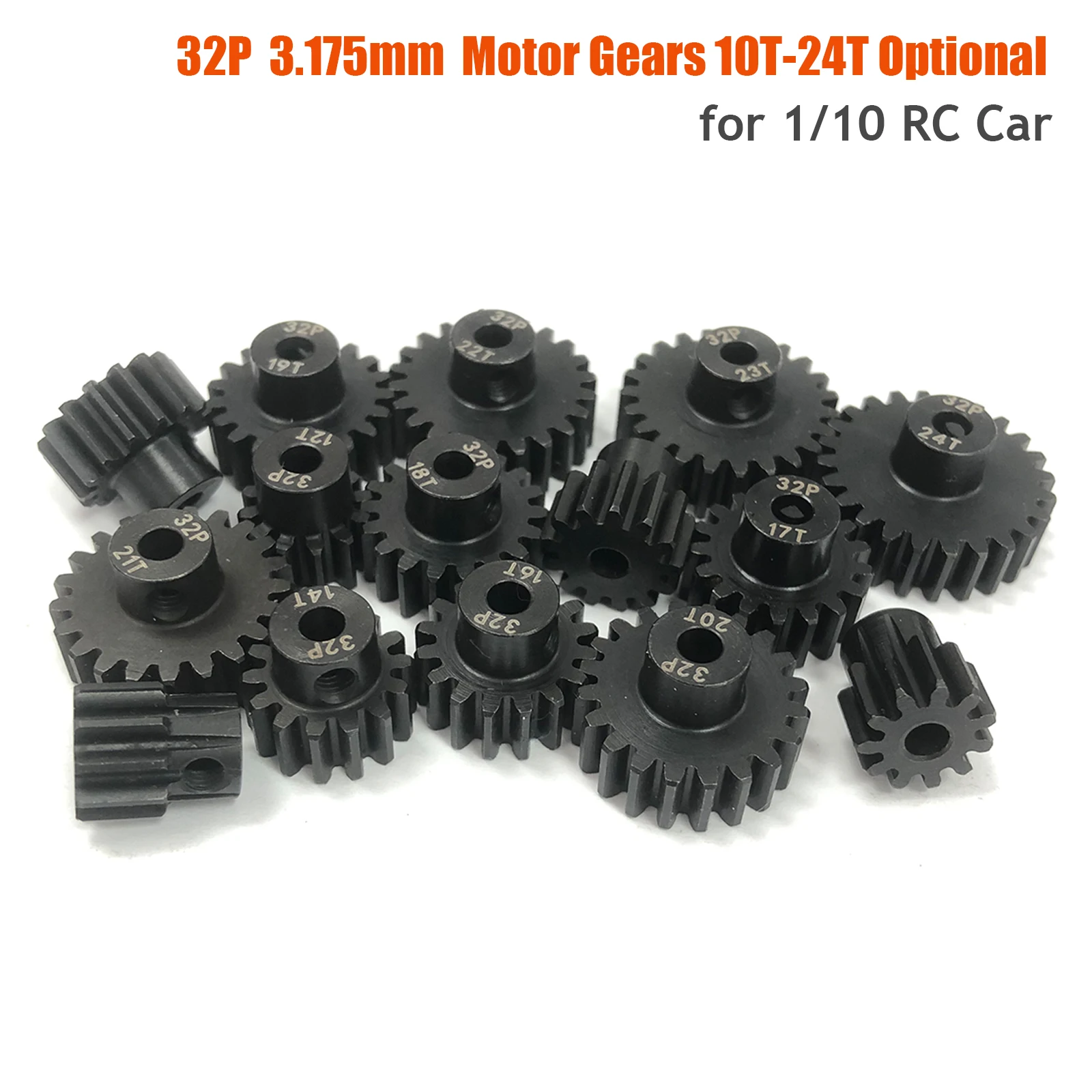 32P 3.175mm Pinion Motor Gear 10T 11T 12T 13T 14T 15T 16T 17T 18T 19T 20T 21T 22T 24T Hardened Steel Metal for 1/10 RC Car Motor