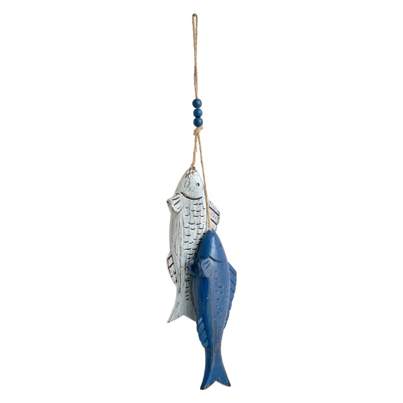 Mediterranean Wooden Carved Fish String Decor Wall Hanging Vintage Distressed Wall Ornament for Restaurant Guesthouse Home