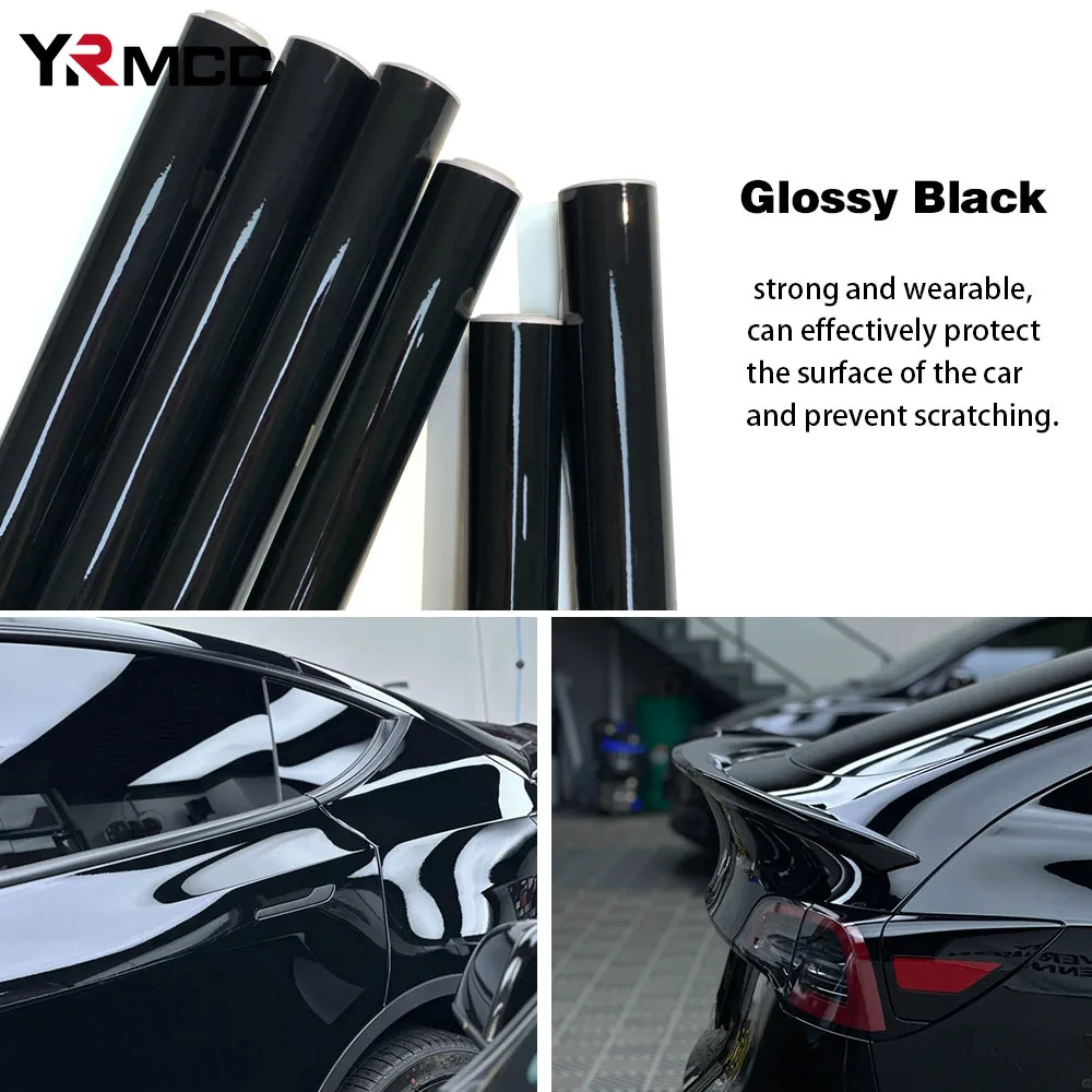 Car Vinyl Wrap Film Self Adhesive Glossy Black Waterproof Decal Console Computer Scooter Covering Film Car Decoration Stickers