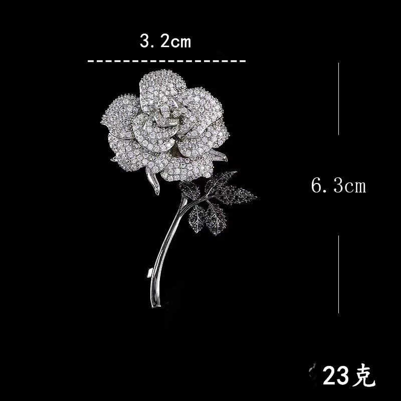 Luxury Rose Brooch for Women Full Rhinestone Crystal Floral Pin Elegant Corsage for Formal Dresses Glamorous Dinners Accessories