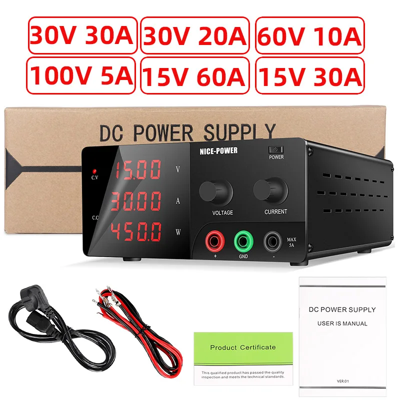 

DC Stabilized Power Supply 30V 30A Adjustable Bench Source Laboratory Power Supply 30V 20A High-Power Switching Variable 60V 10A