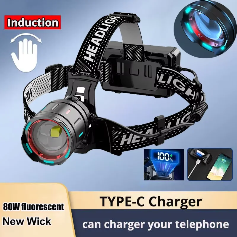 2025 Ultra Powerful LED Headlamp Super Bright Long Range Head Flashlight USB Rechargeable Head Torch Fishing Hunting Head Light