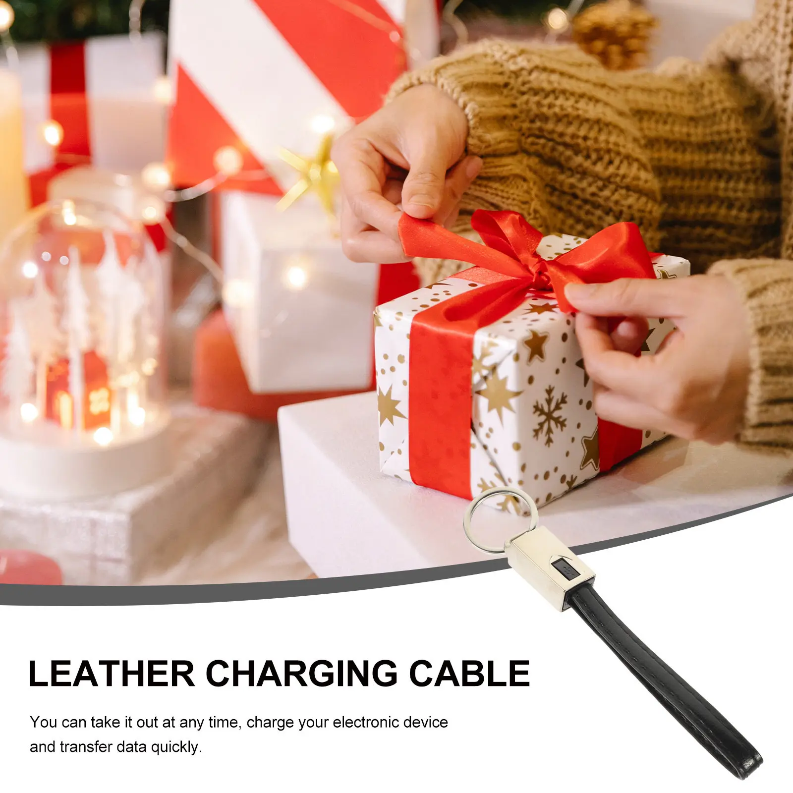 Mobile Phone Charging Cable Keychain Pendant Two in One Type-C Black Compact USB Data Transmission Charger for Travel
