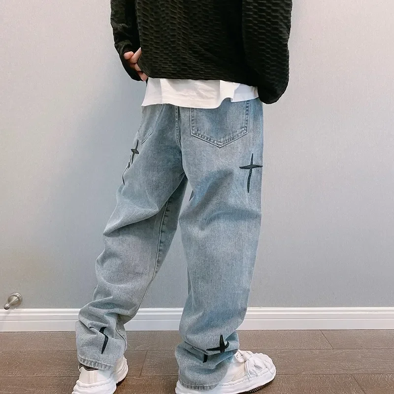 Wide Leg Cargo Pants 2023 Streetwear Baggy men Jeans Spring Autumn Men Korean Fashion Loose Straight Male Brand Clothing Black