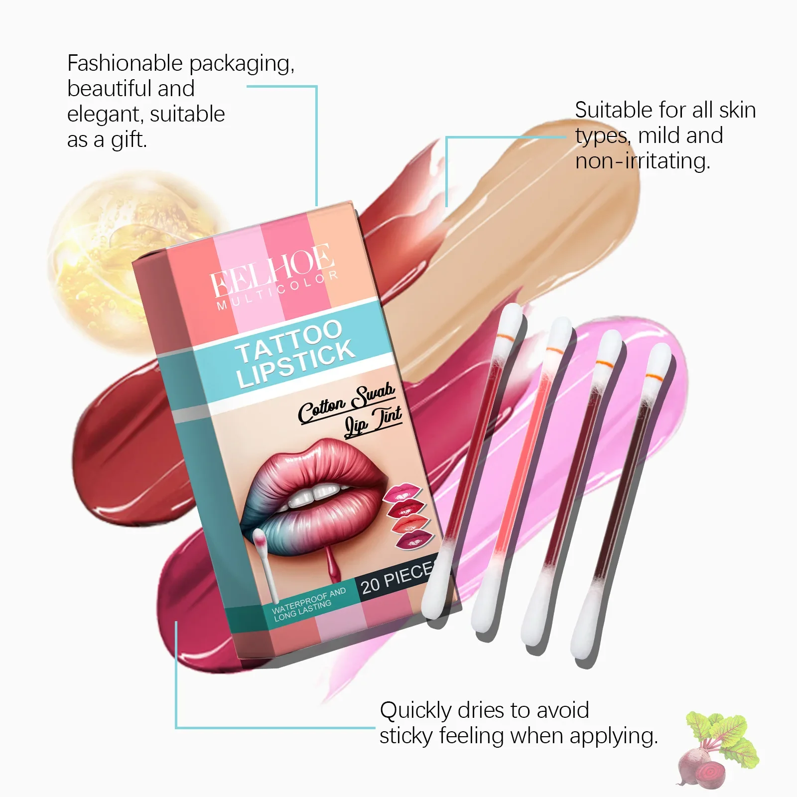 Portátil impermeável algodão swab lip gloss líquido batom set, hidratante, antiaderente copo, de longa duração, tatuagem, maquiagem