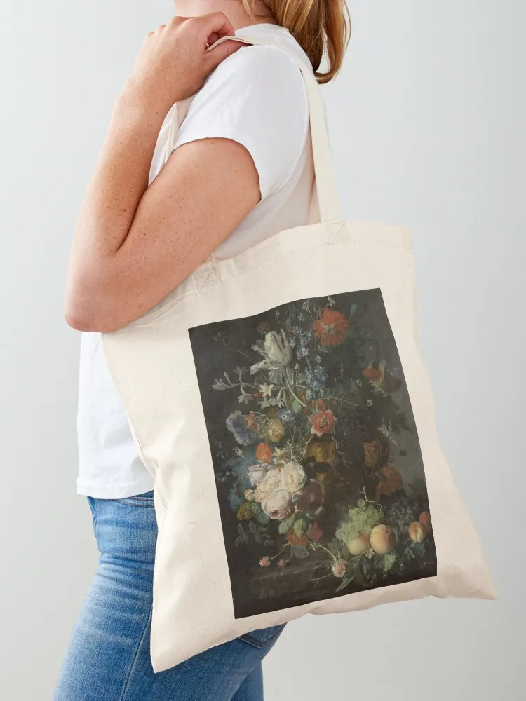 

Still Life with Flowers and Fruit Tote Bag canvas tote bag shopping bags foldable Lady bag Beach