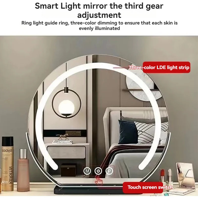 LED Half-Circular Lighted Makeup Mirror with Rotatable Touch Control, Smart Desktop Vanity Light