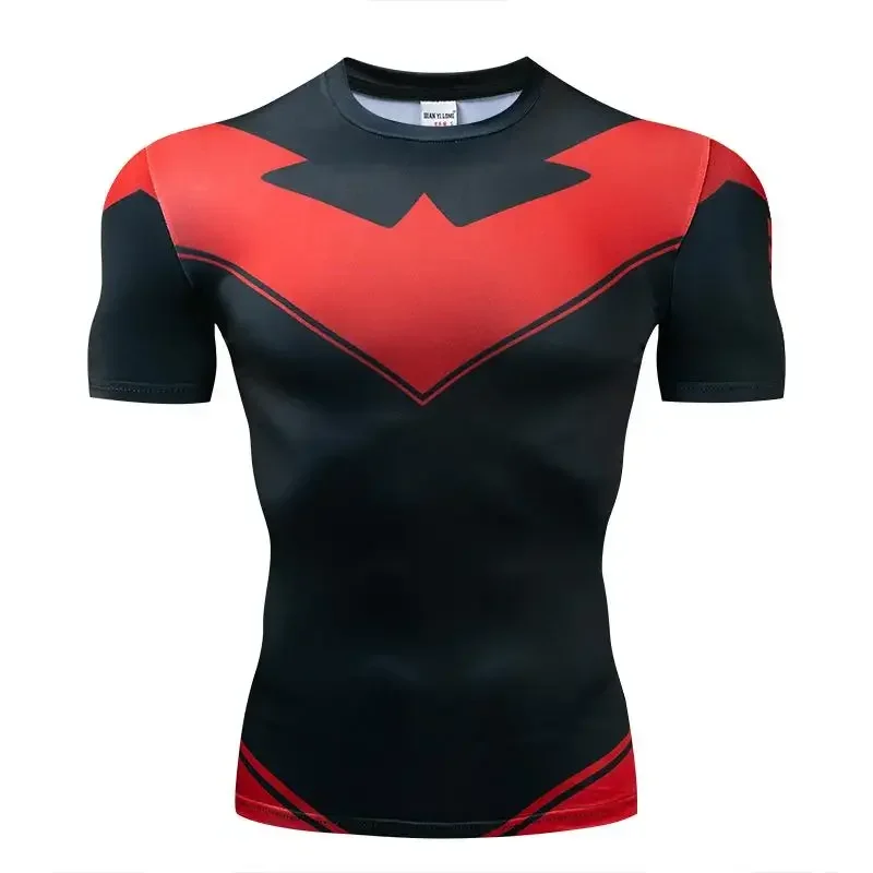 Kompressions-T-Shirts Sportbekleidung Gym Rash Guard Boxtraining Sport-Oberteile 3D Nightwing Herren T-Shirt Lauf-Schnelltrocknende Hemden Herren – Detail 14