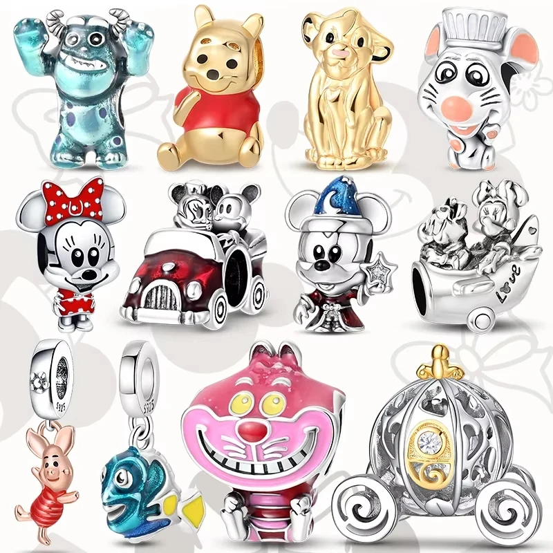 Potdemiel Disney 925 Silver Mickey Minnie Pumpkin Carriage Pendant beads Fit For Bracelet DIY Birthday Women's Party Gift