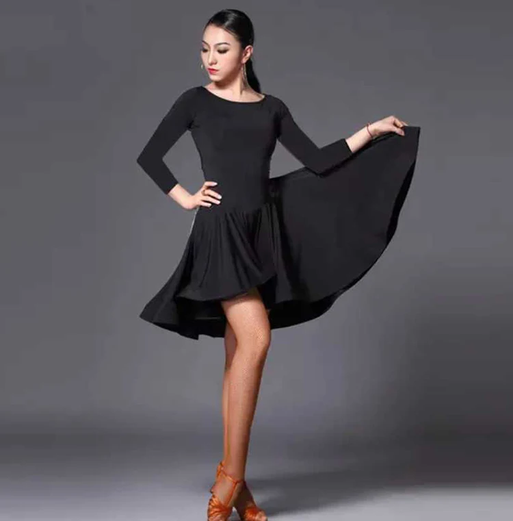 Sexy Long Short-Sleeve Latin Dance One-Piece Dress for Women Ballroom Tango Cha Cha Dance Skirt Latin Dance Competition Dress