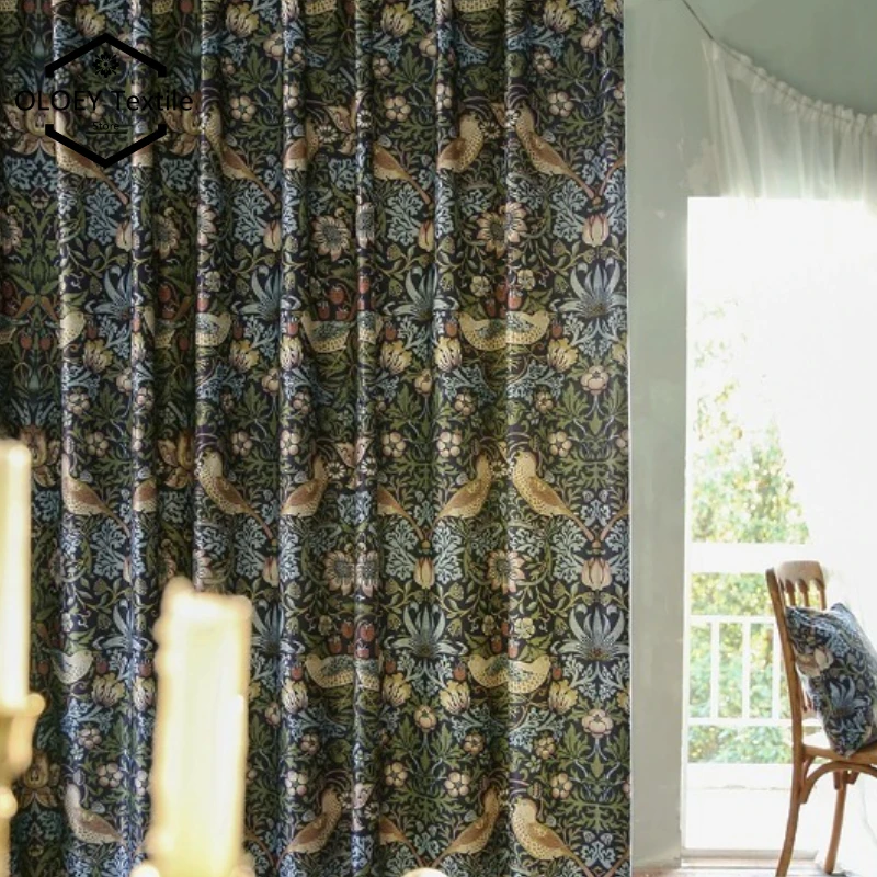 

William Morris Strawberry Thief Printed Cotton Linen Curtains for Living Room Bedroom French Window Balcony Custom Drapes