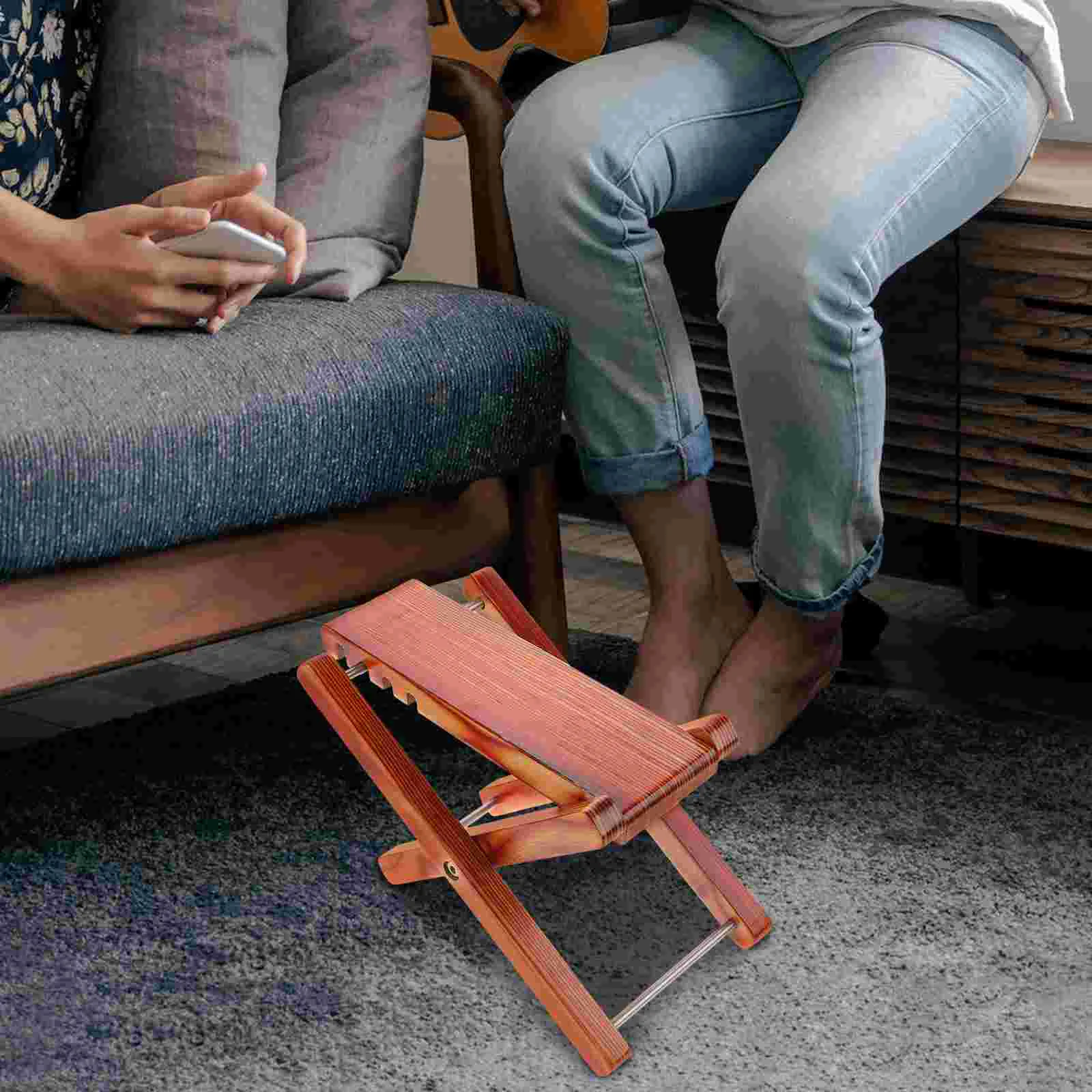 Solid Wood Guitar Pedal Folding Step Stool Feet Foot Rest Pedals Leg Iron Support Adjustable Rustic Cushion Footstool