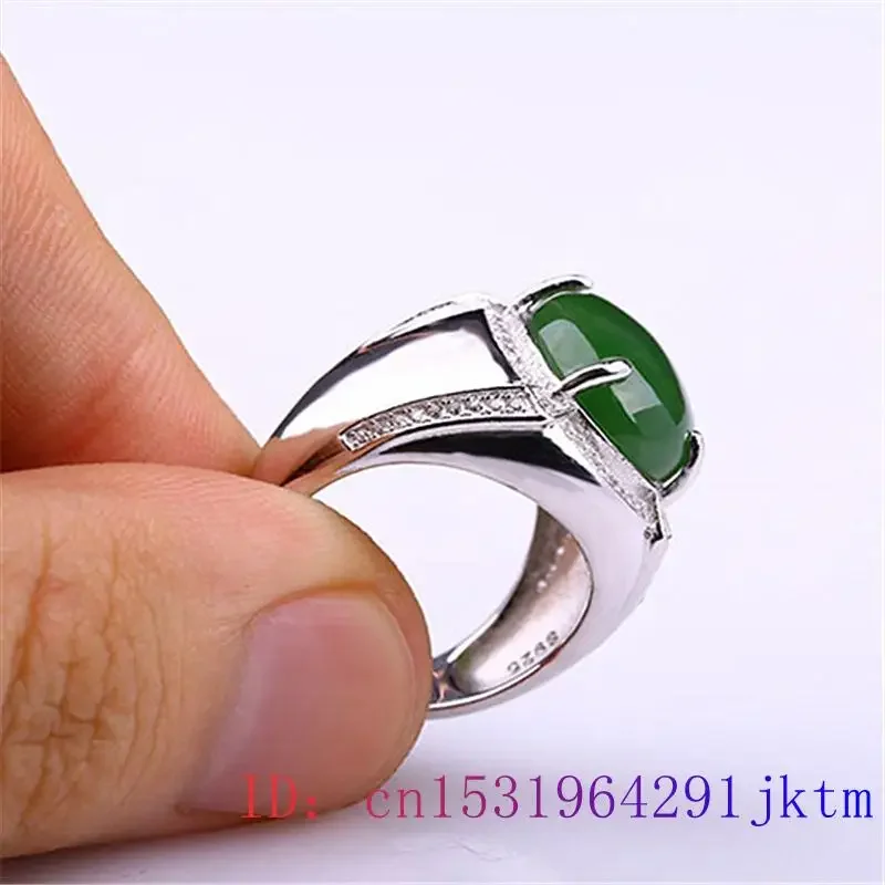 Green Jade Ring Men Zircon Fashion Crystal Charm Gifts Amulet Gemstone 925 Silver Natural Chalcedony Women Jewelry