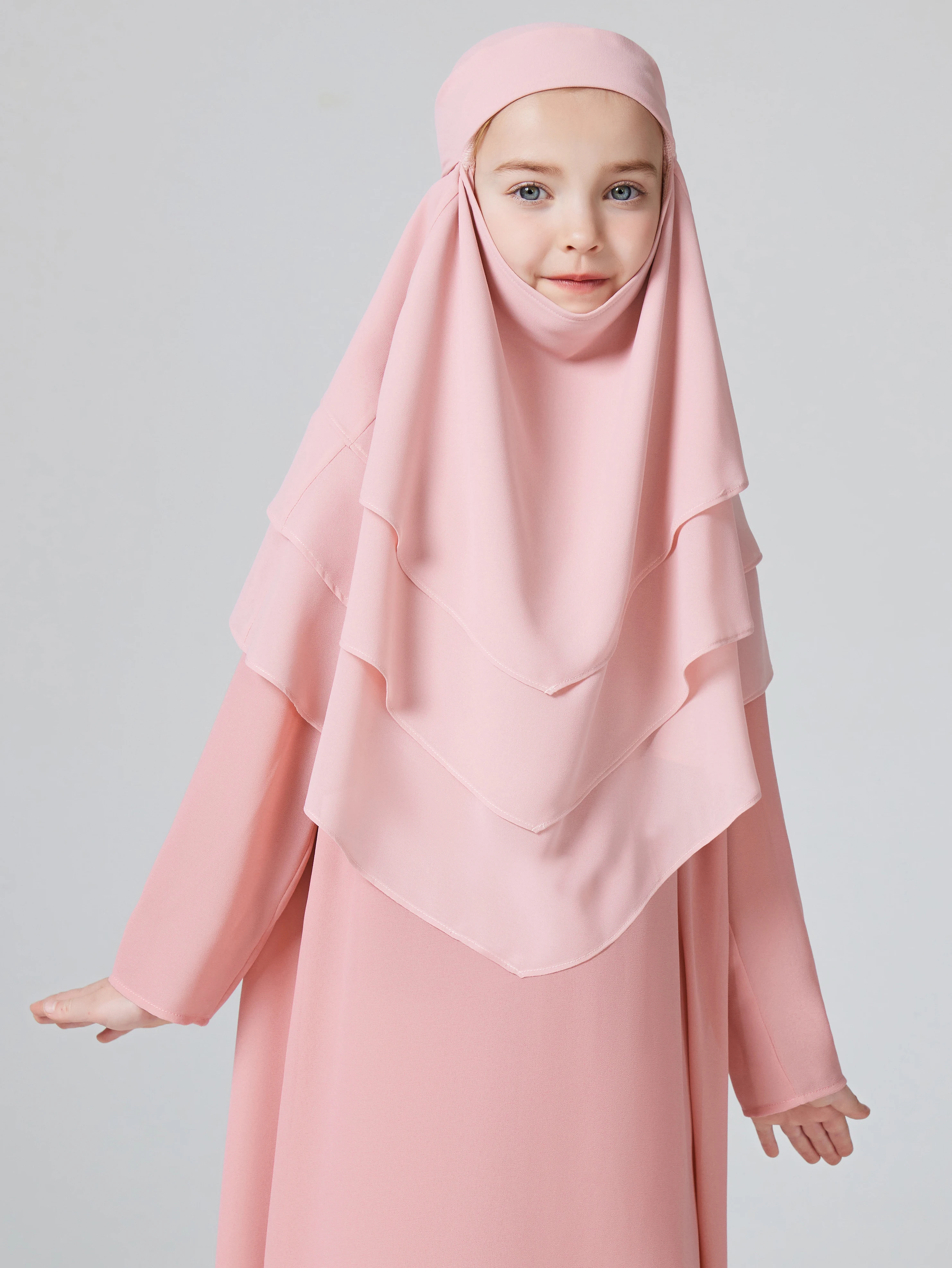 Hijab de gasa de capas sólidas para niños, Hijab de Ramadán para fiesta islámica, oración al aire libre, khimar