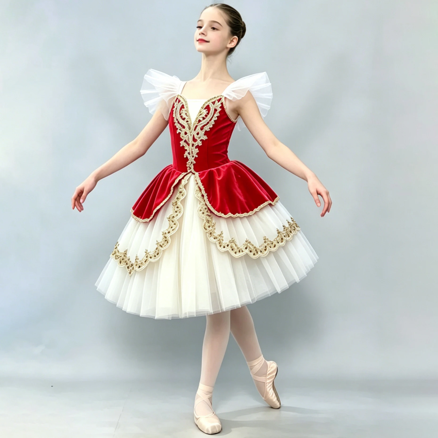 Vestido de Ballet Romántico Profesional con Tul, Bordado y Terciopelo, para Niñas, Disfraz de Bailarina para Fiestas