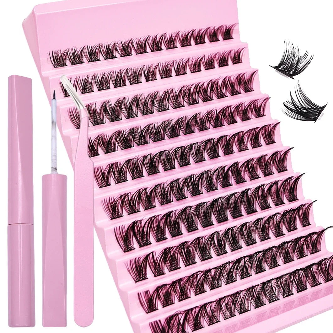 DIY Lash Extensions Kit - 120 Clusters False Eyelashes Mix Length Eye Makeup Tool with Eyelash Adhesive and Sealant and Tweezers