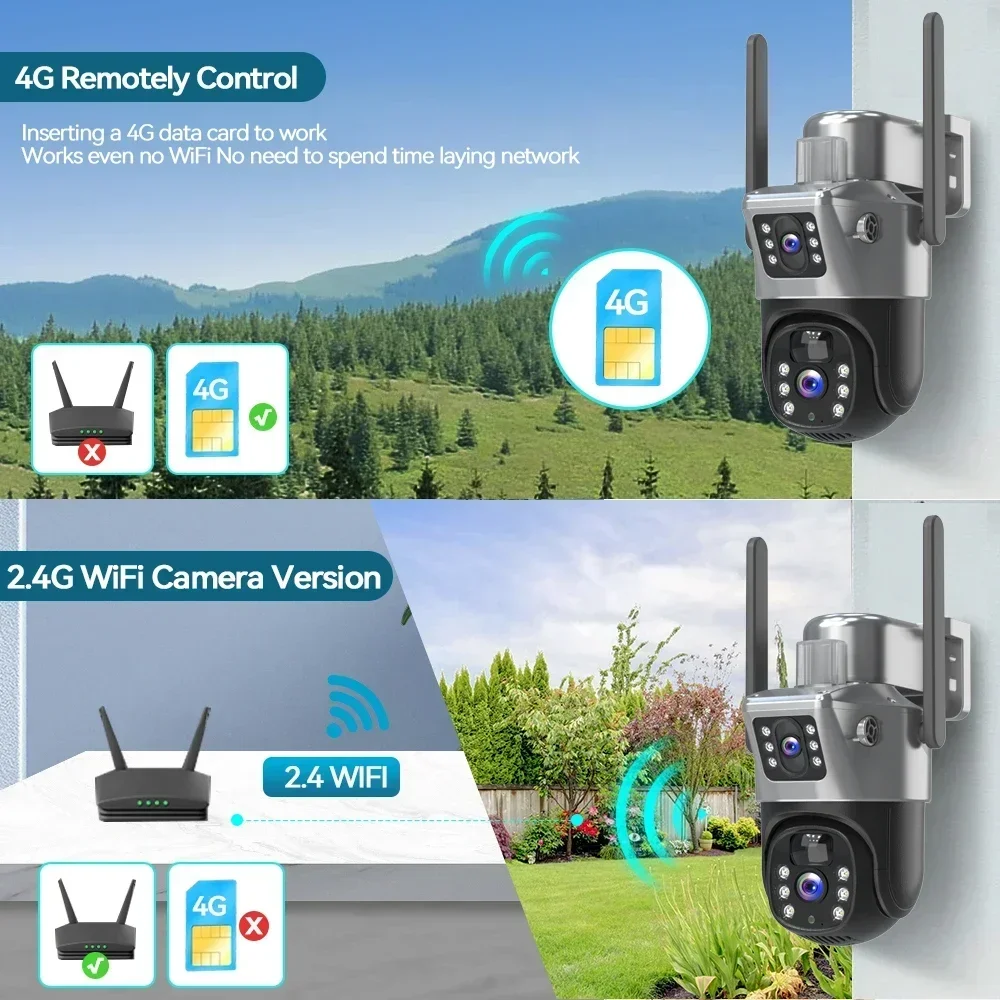4K 8MP 4G Sim Card Solar Camera Dual Screen PTZ WiFi Solar Cam Auto Tacking WiFi Battery Exernal Securty Solar IP Cam V380