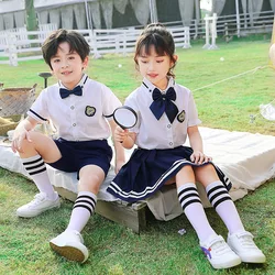 Kinder Japanischen Koreanische Schuluniform Kindergarten Primäre 100-190Cm Jungen Mädchen Student Sommer Zwei-Stück Anzug Schule kleid