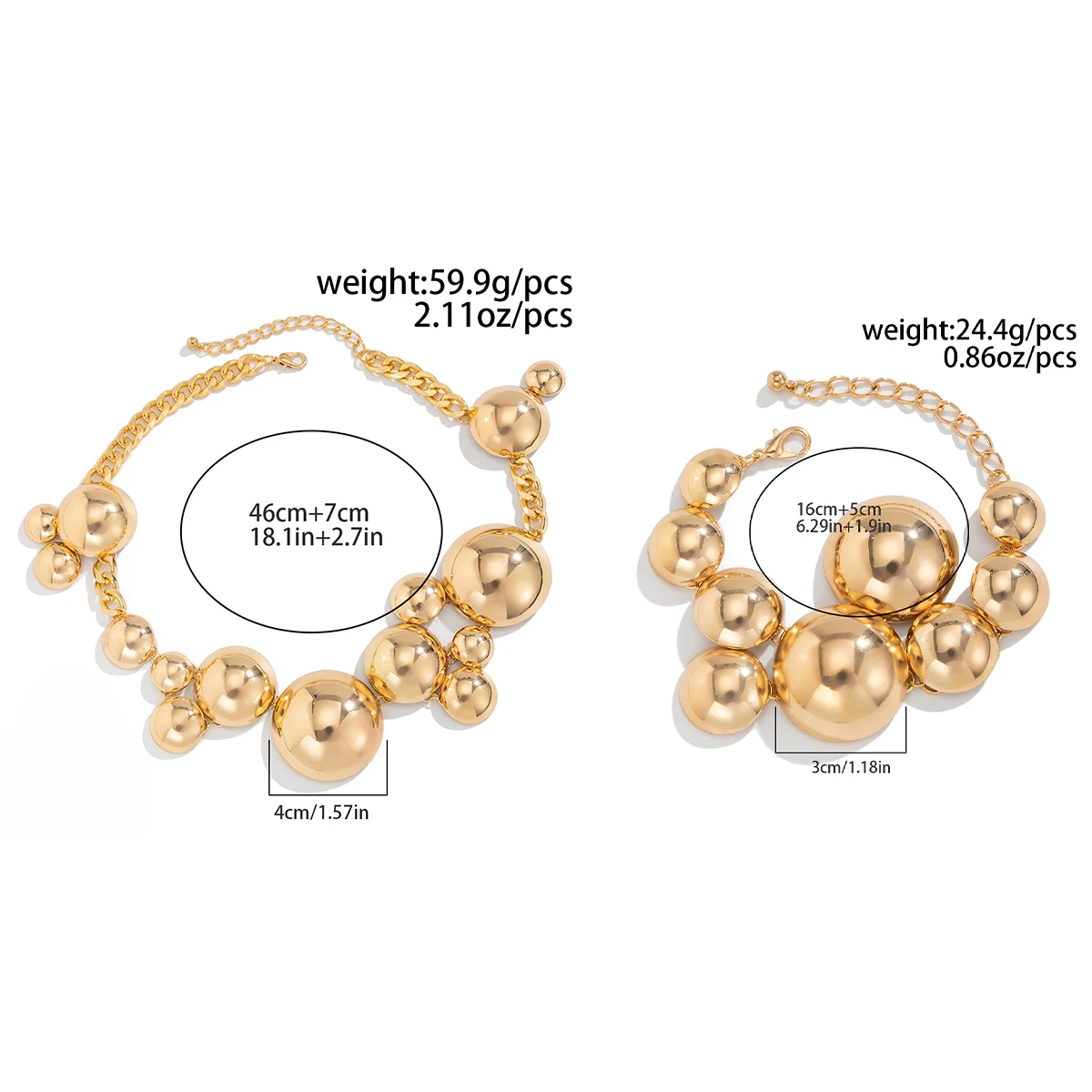 Ingemark Hip Hop Punk Semicircle Chain Necklace Bracelet for Women 2025 Trend Classic Metal Link Grunge Jewelry Steampunk Men