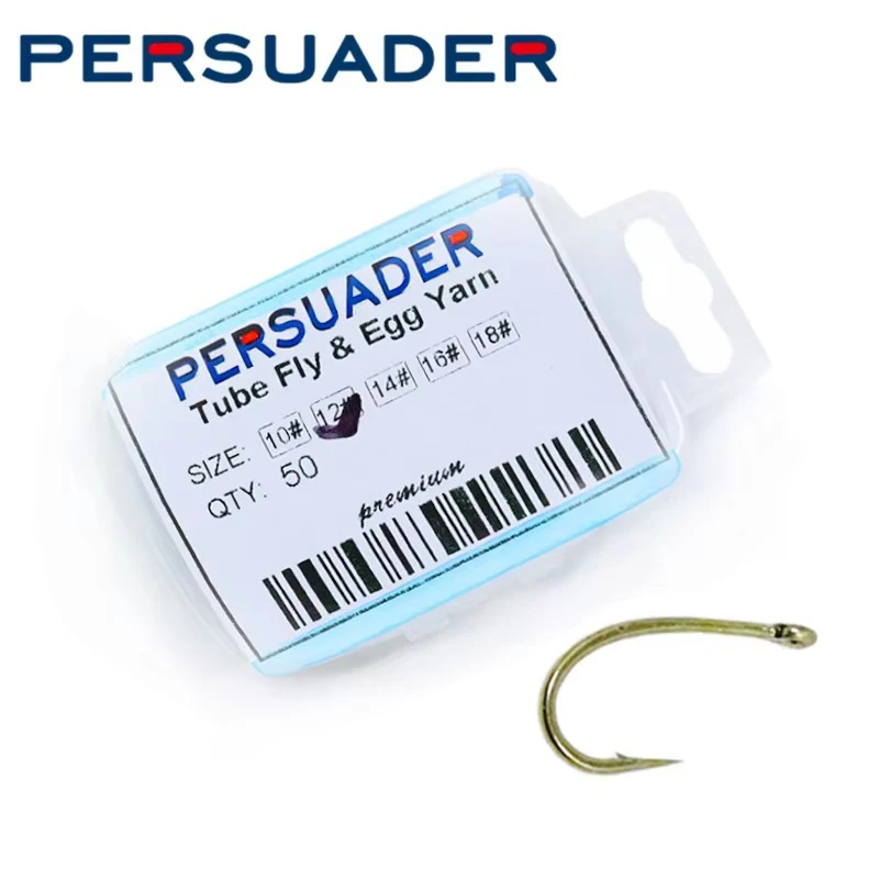 

Persuader 50pcs/box fly fishing hooks premium fly tying tube fly hook&egg hook 10#12#14#16#18# gammarus nymph hook strengthened