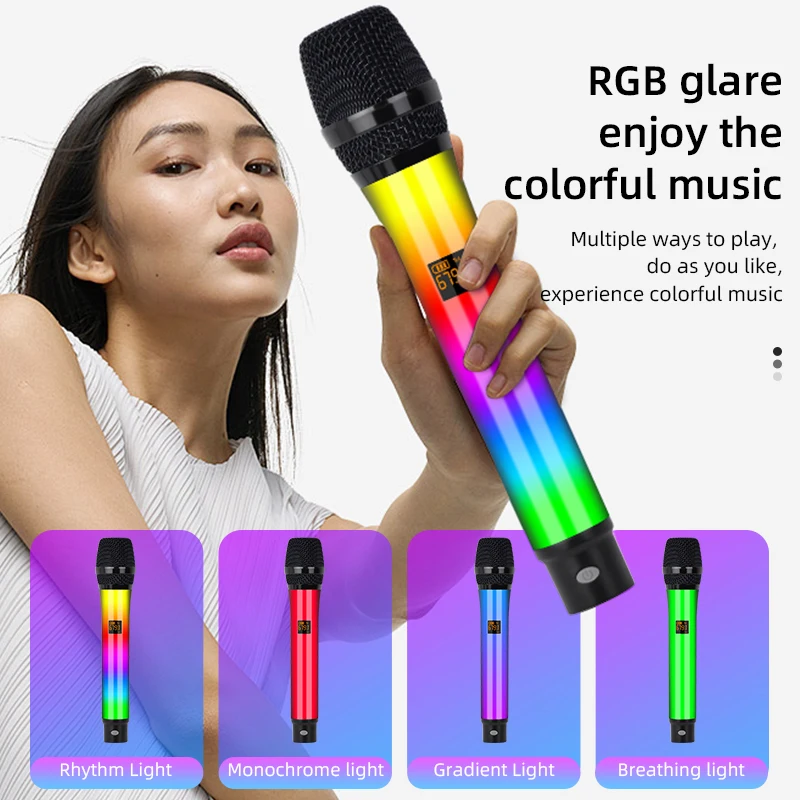 2.4G Wireless Microphone RGB Handheld Microphone Rechargeable Dynamic Karaoke Microphone For Party KTV Church Show Meeting Home