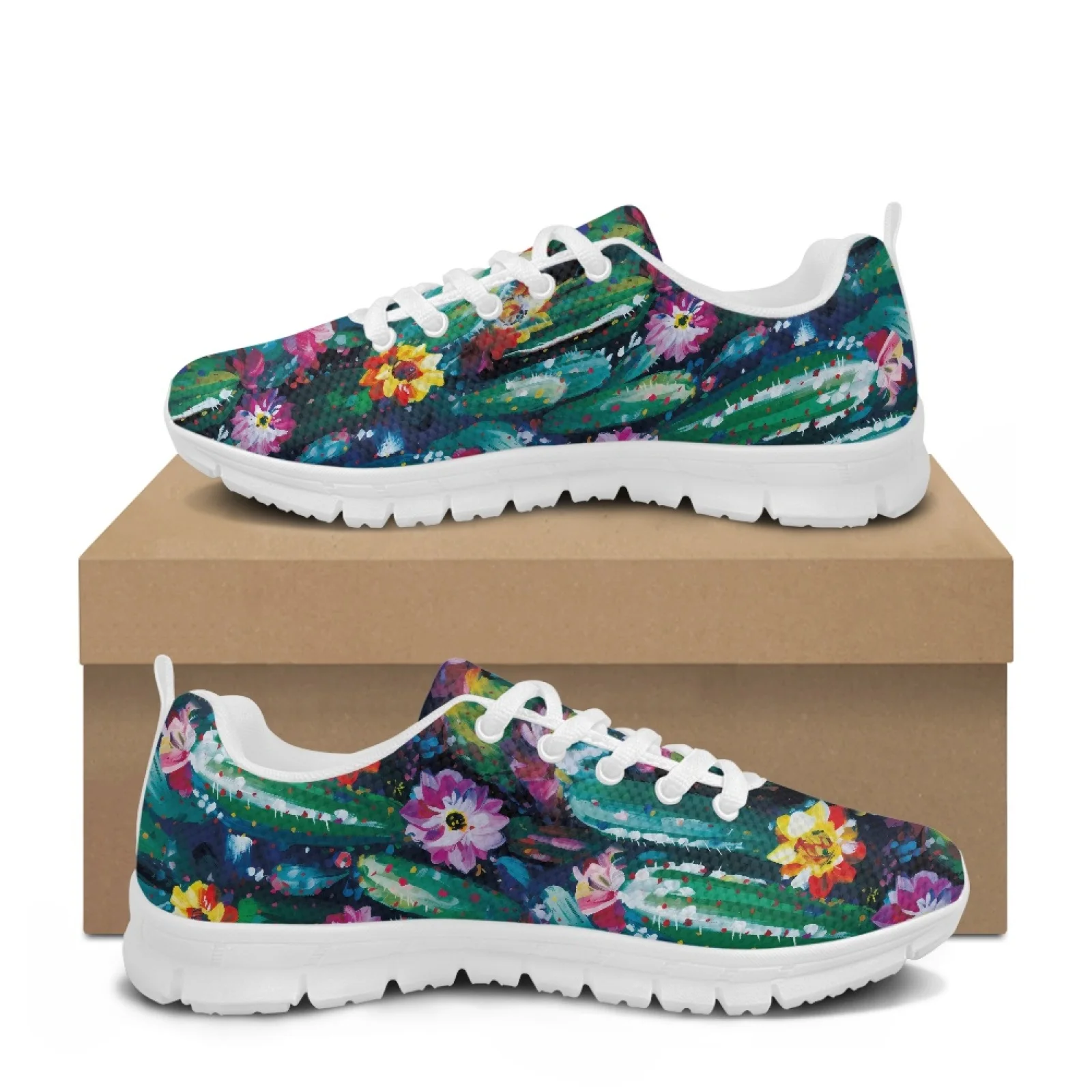Coloranimal Cactus Flower Trekking Outdoor Sneaker Lightweight Anti-Slip Mens Sports Tennis Shoes for Running