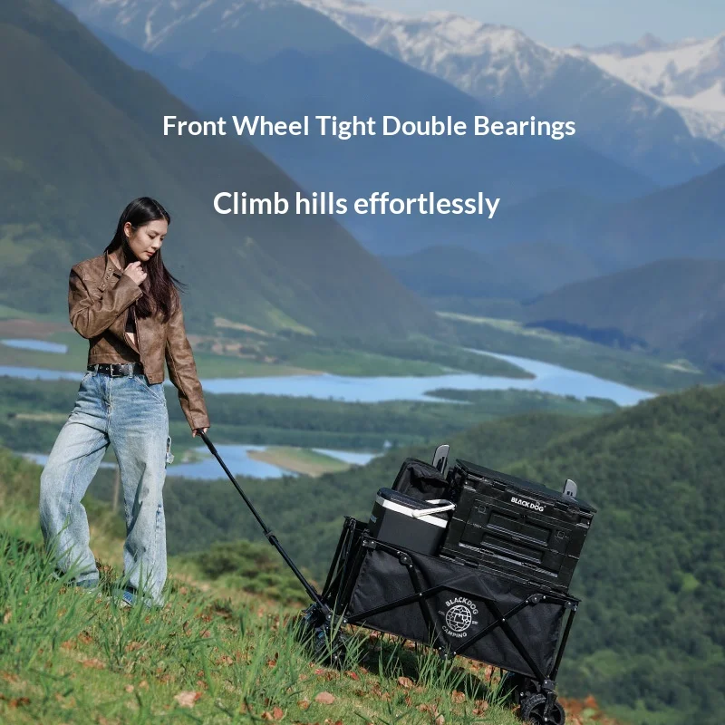 BD 4-Wheel Foldable Metal Outdoor Camping Car Trolley with Stall Table Board Black 101x54.5x55x107cm
