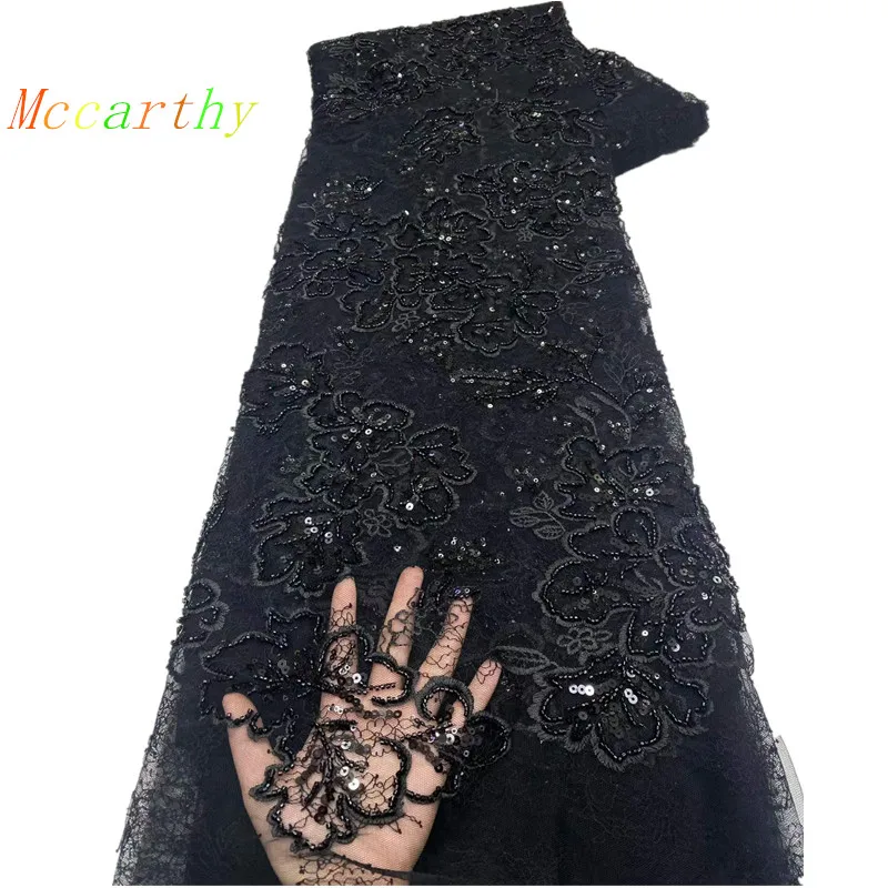 

2026 Latest Africa Embroidered Tulle Net Fabric Luxury Beads High Quality Luxury Sequins Net Lace for Women Party Dress