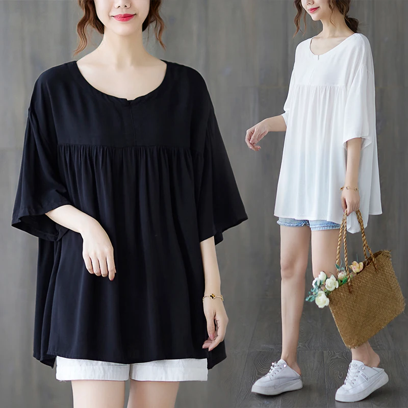 

Женская футболка больших размеров, новинка лета, свободная посадка, круглая, Ne ort Sve, закрывающая живот, с эффектом похудения, повседневная, удобная