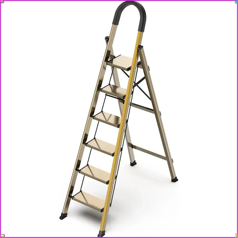 Lightweight Folding Step Stool, 6 Steps with Wide Pedals, Space Saving for Kitchen & Home