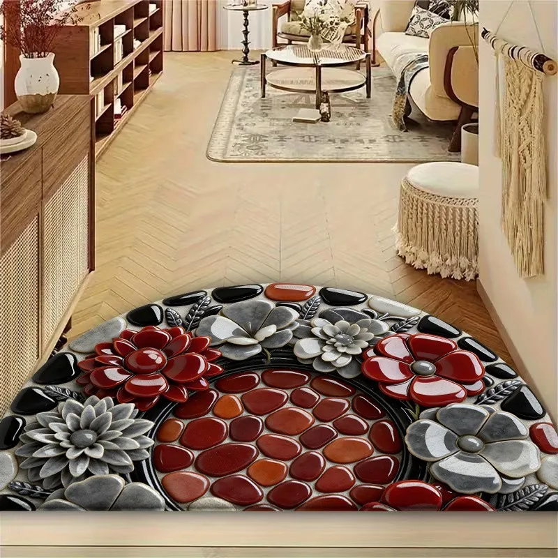 Semicircle Doormat Retro Mandala Pattern NonSlip Felt Rug Vintage Entrance Floor Mat Indoor Front Door Welcome Carpet Home Decor