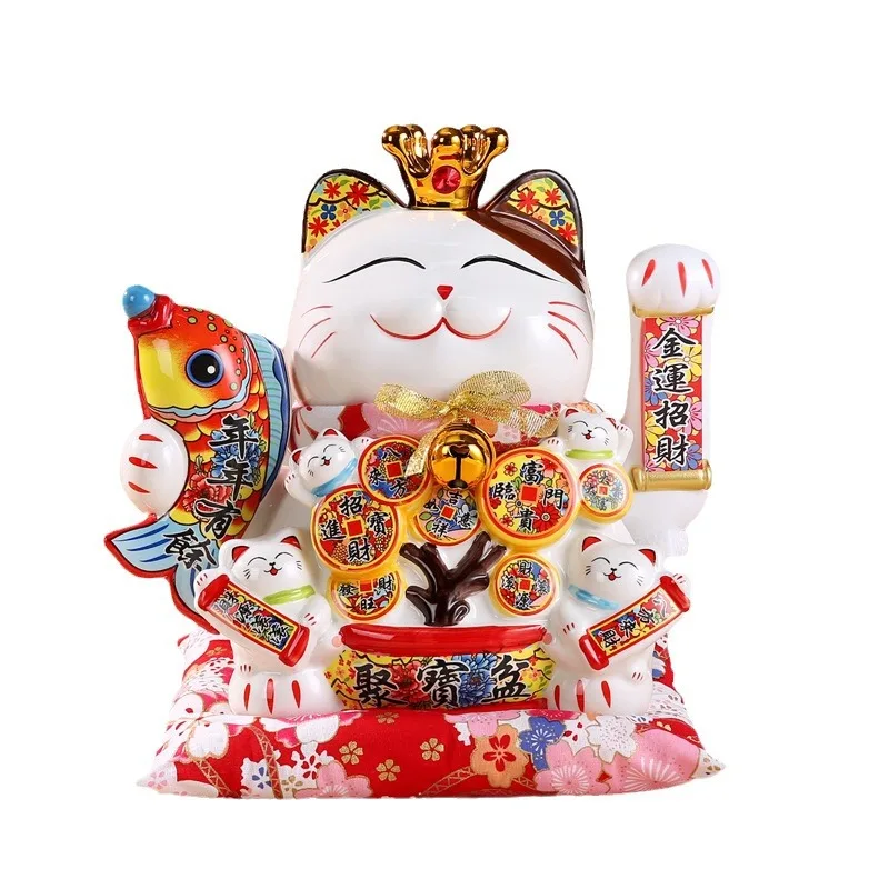 

14-Inch Lucky Cat Ornament Opening Store checkout page Home Furnishing Living Room Ceramic Gifts Office Automatic Shaking