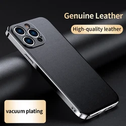 Custodia per telefono in vera pelle di vacchetta per iPhone 16 15 11 12 13 14 Pro Max Cover posteriore protettiva per lenti antiurto con placcatura di lusso